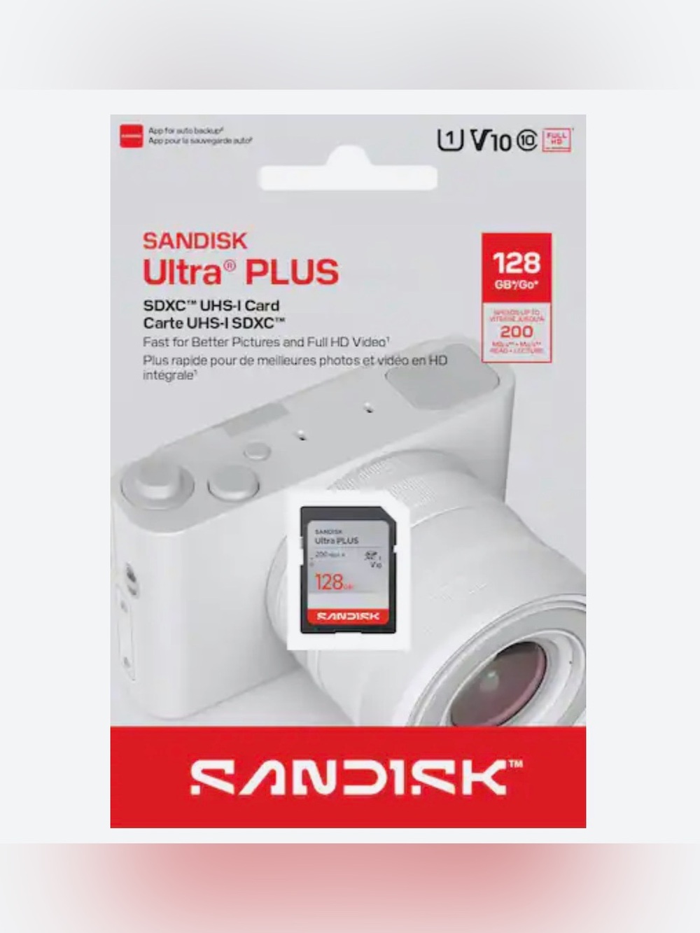 SANDISK - 128GB Ultra PLUS SDXC UHS-I Memory Card, Read Speeds up to 200MB/s NWT